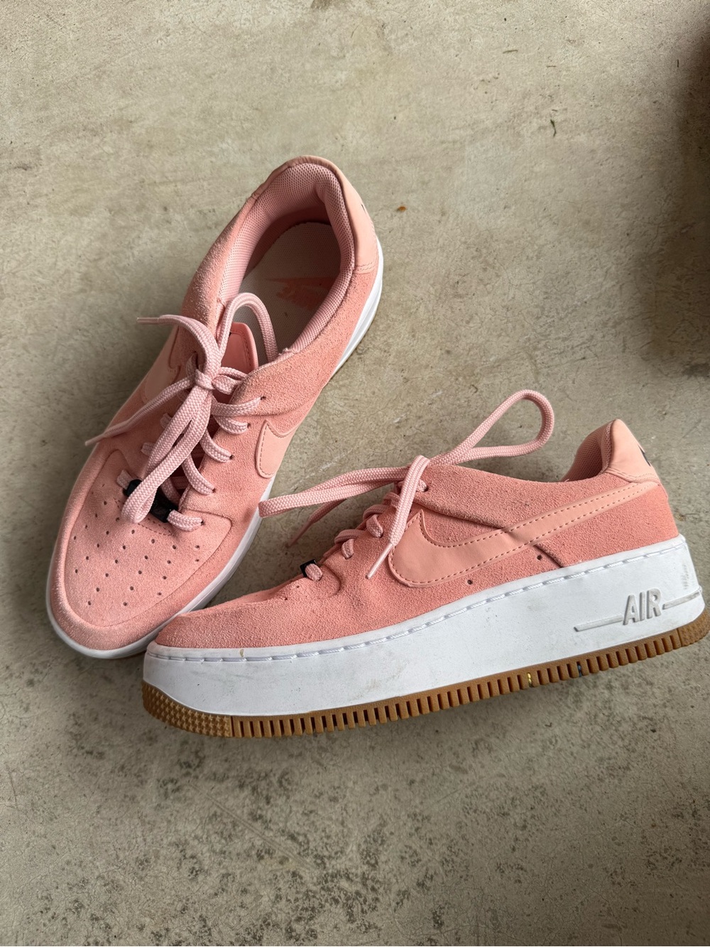 Nike Women's Air Force 1 Pink Suede Platform Sneakers with Gum Outsole